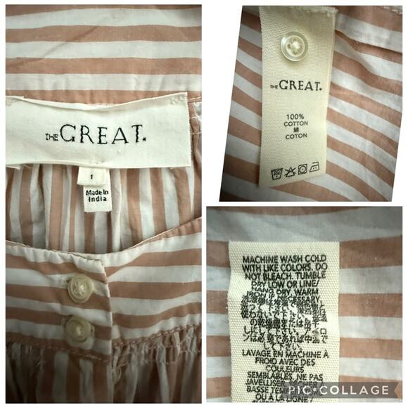 THE GREAT. Patio Tiered Swingy Blouson Maxi Dress in Cream Malt Stripe 1 Small - Picture 12 of 15